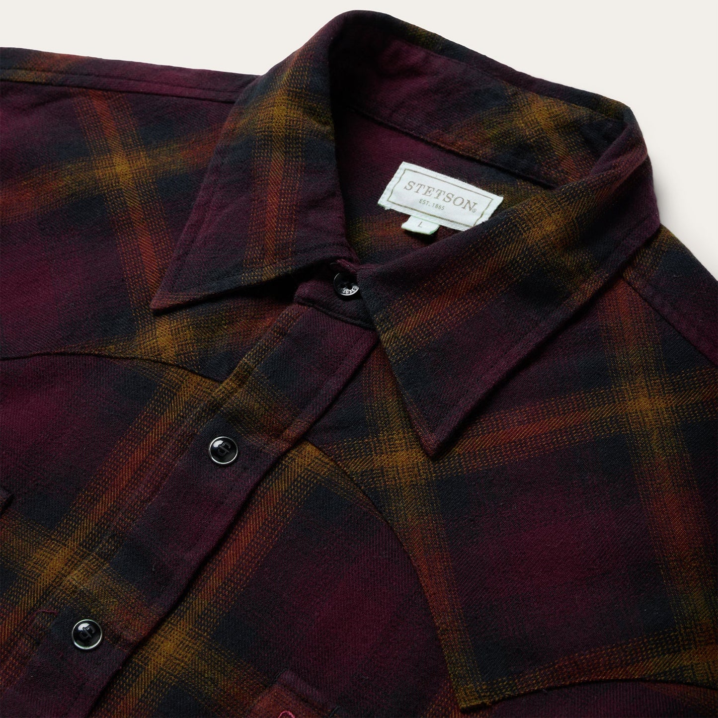 Black Wine Plaid Flannel Western Shirt Men