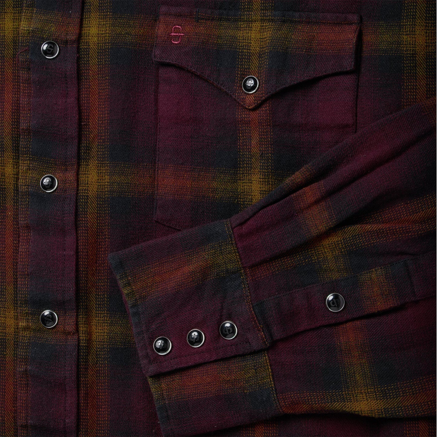 Black Wine Plaid Flannel Western Shirt Men