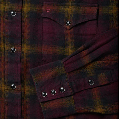 Black Wine Plaid Flannel Western Shirt Men