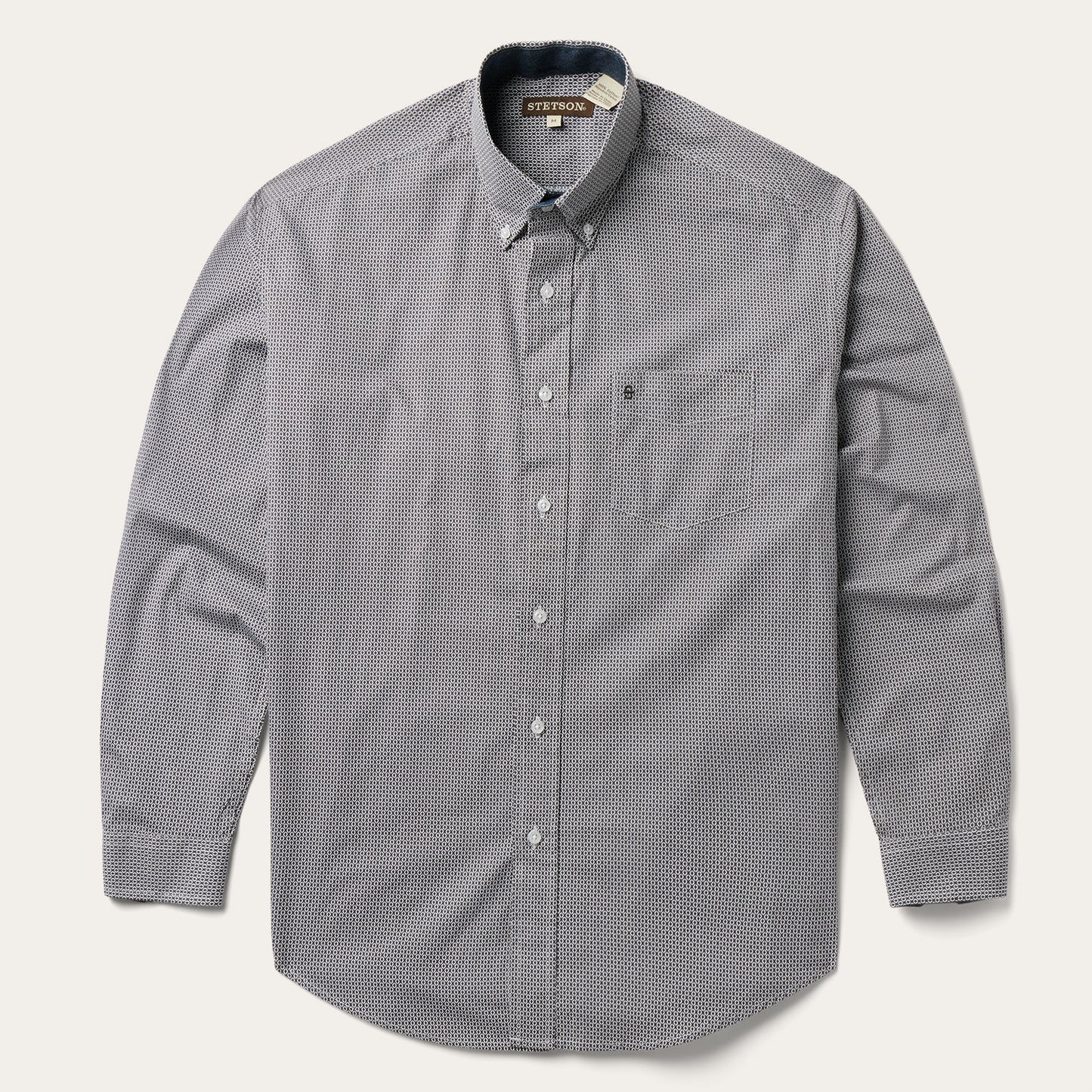 Grey Geo Print Button Front Shirt Men