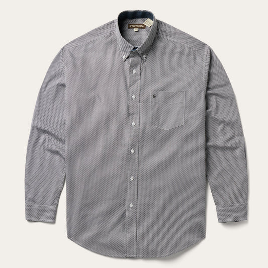 Grey Geo Print Button Front Shirt Men