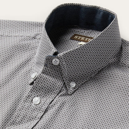 Grey Geo Print Button Front Shirt Men