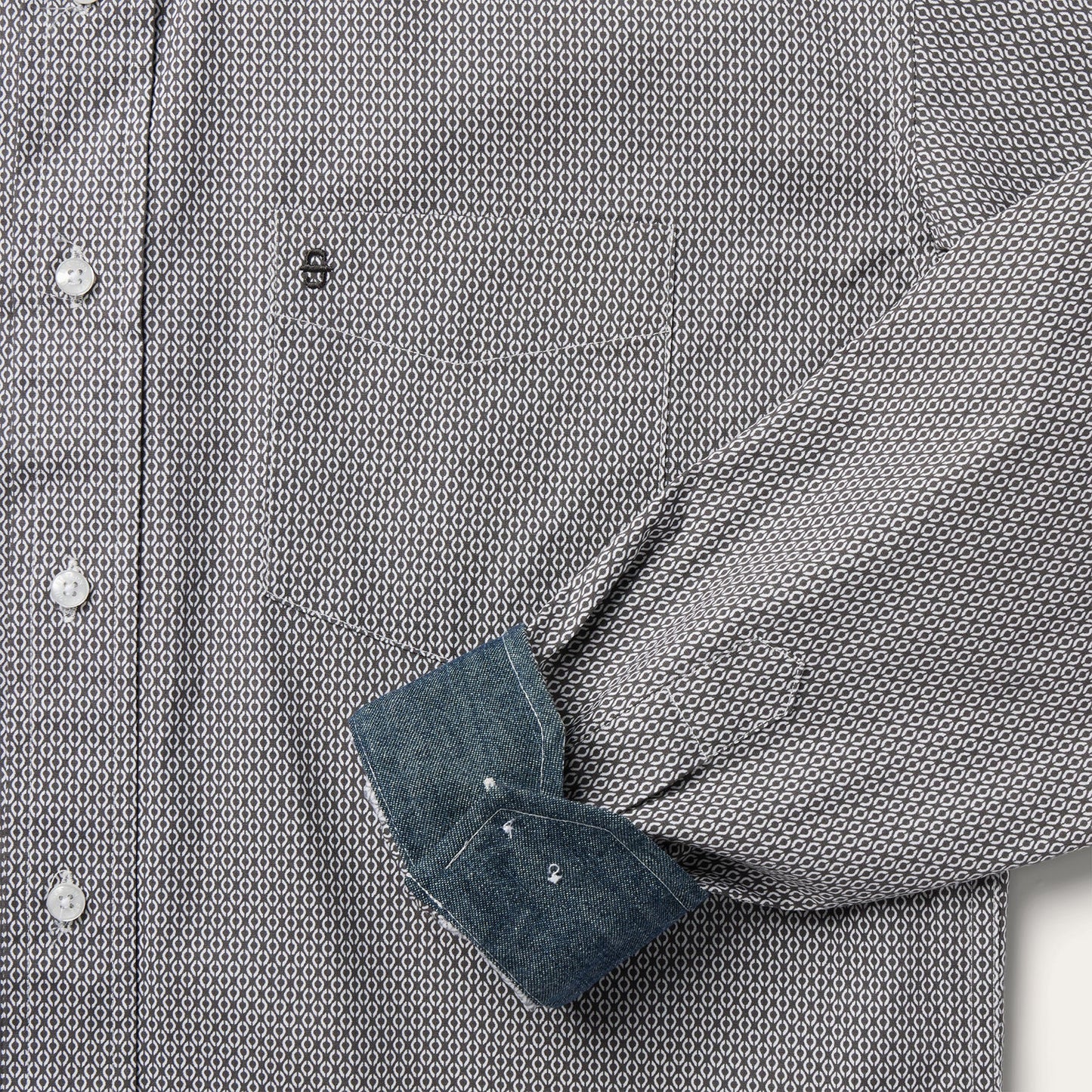 Grey Geo Print Button Front Shirt Men