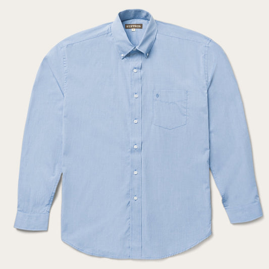 Blue Solid OnePocket SnapFront Shirt Men