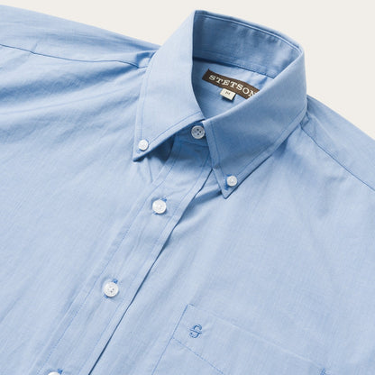 Blue Solid OnePocket SnapFront Shirt Men