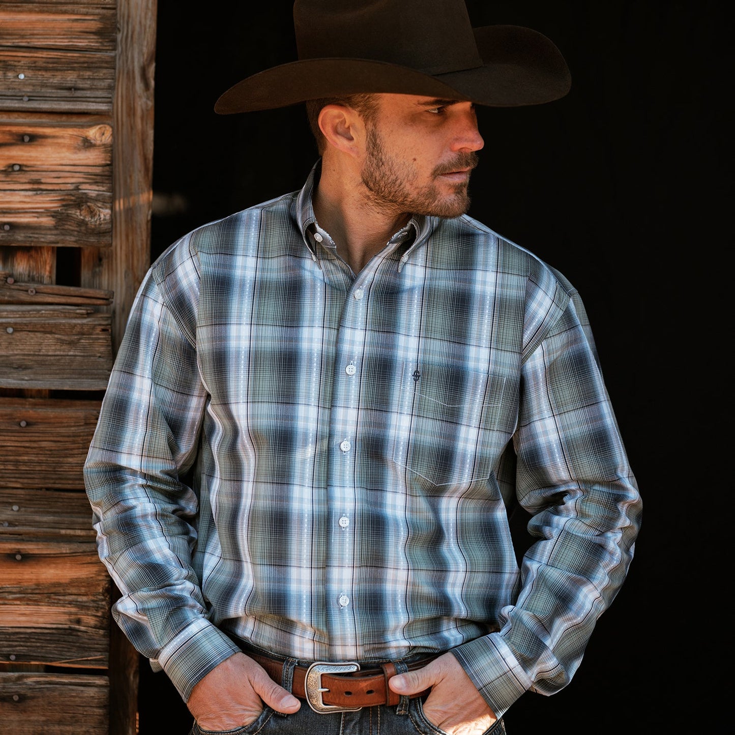Lucky Diamond Plaid Button Front Shirt Men