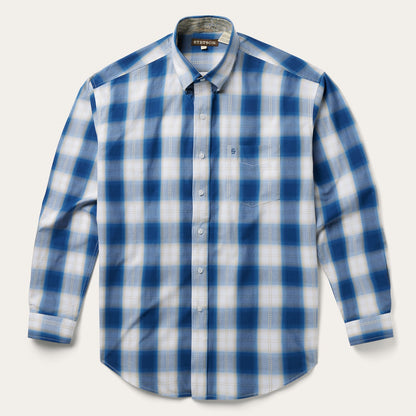 Navy Gold Ombre Plaid Short Sleeve Western Shirt Men