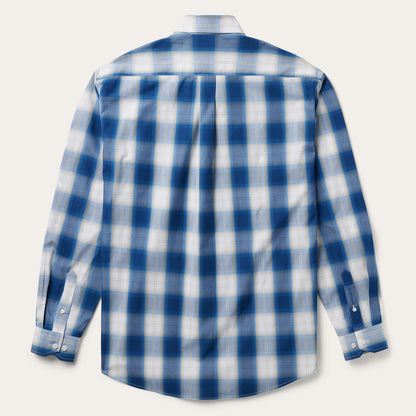 Navy Gold Ombre Plaid Short Sleeve Western Shirt Men