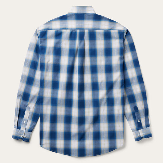 Navy Gold Ombre Plaid Short Sleeve Western Shirt Men