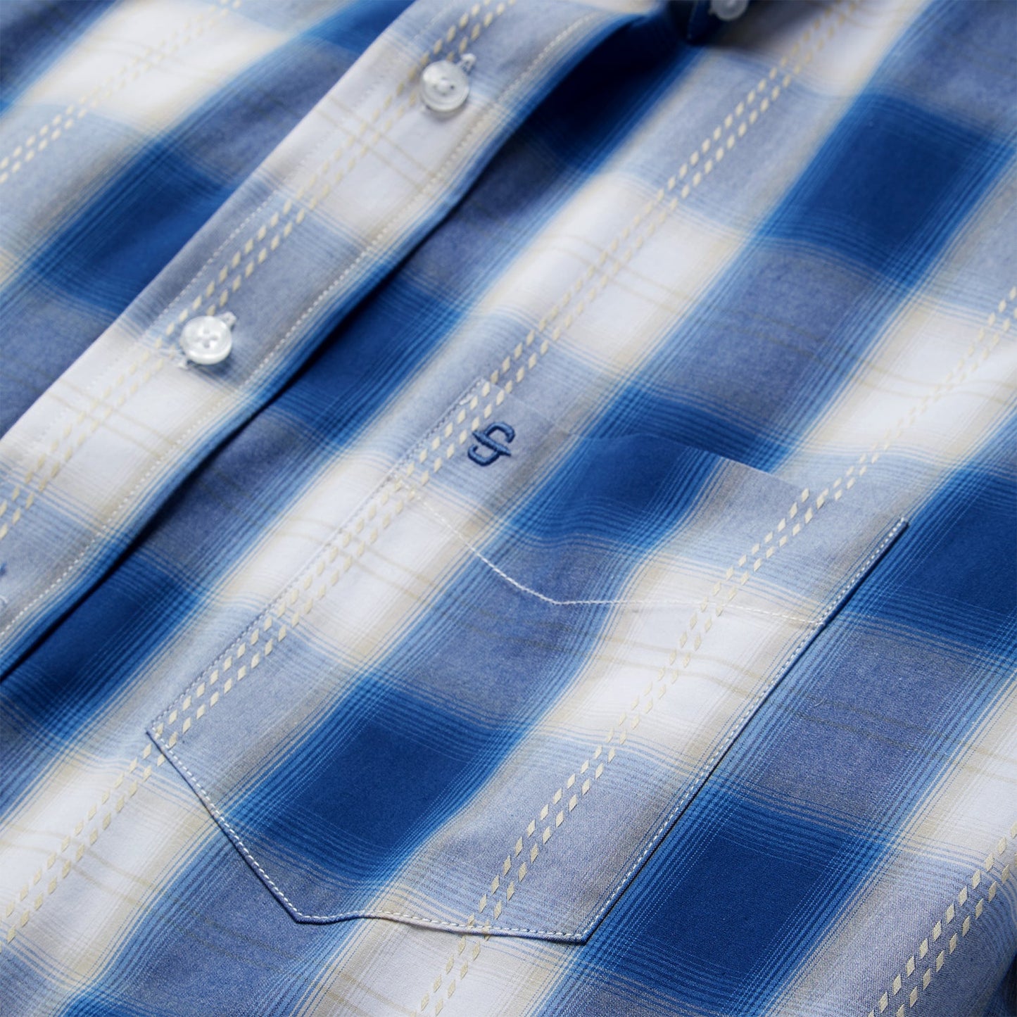 Navy Gold Ombre Plaid Short Sleeve Western Shirt Men