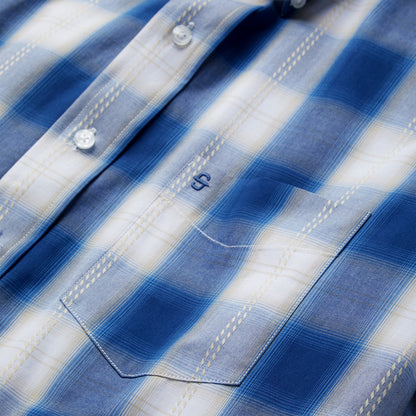 Navy Gold Ombre Plaid Short Sleeve Western Shirt Men