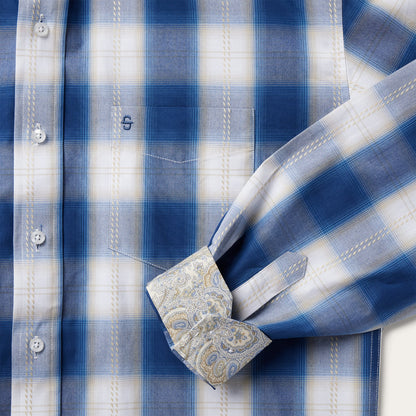 Navy Gold Ombre Plaid Short Sleeve Western Shirt Men