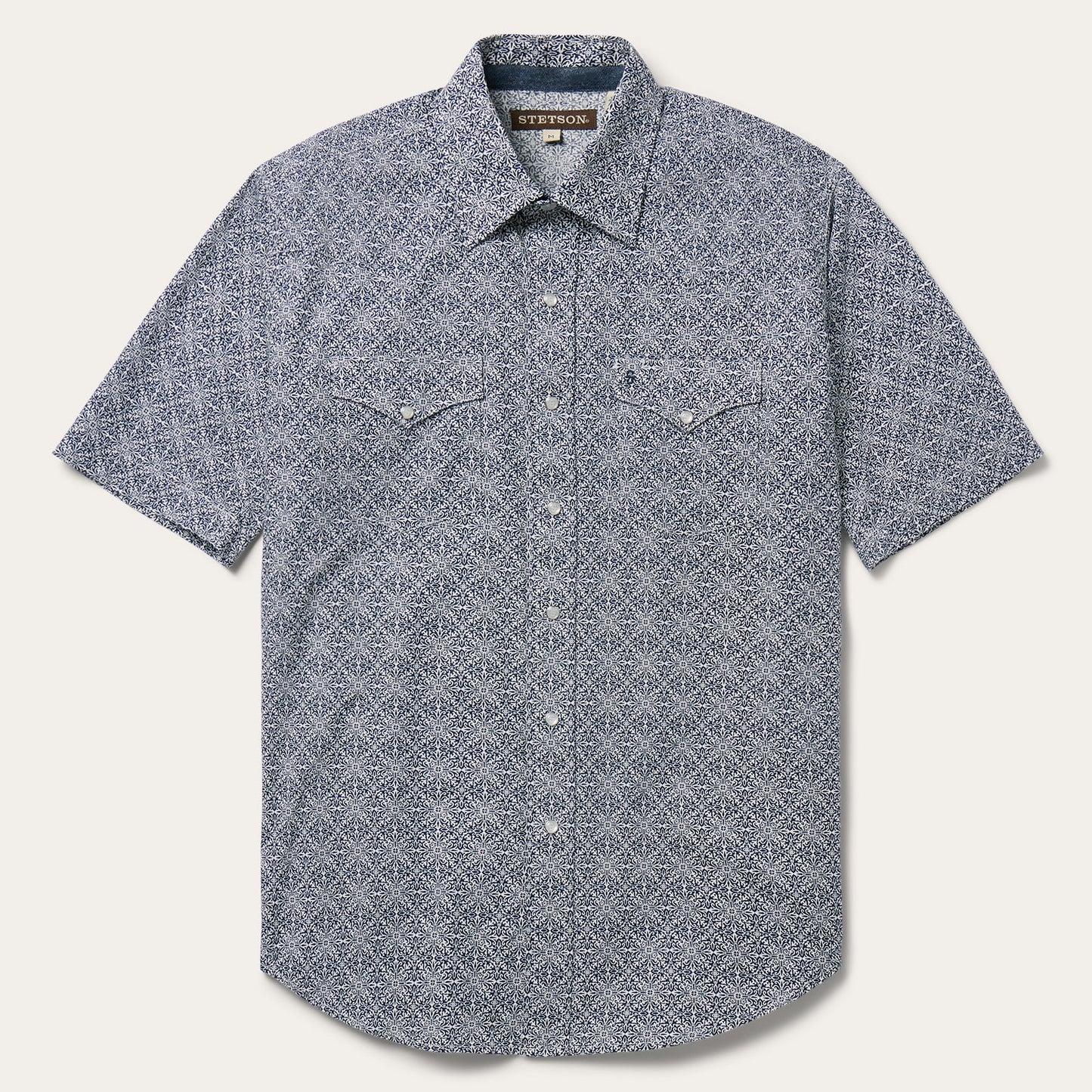 Navy Print Short Sleeve Western Shirt Men