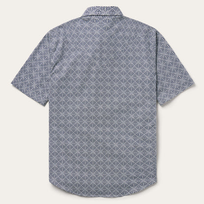 Navy Print Short Sleeve Western Shirt Men
