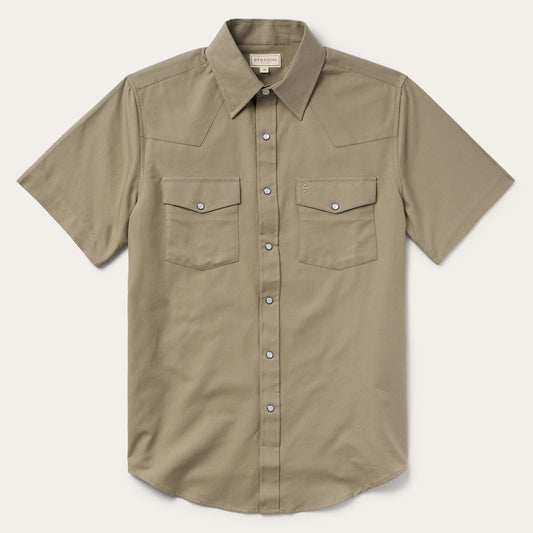 Olive Oxford Short Sleeve Western Shirt Men