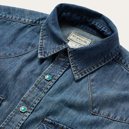 Turquoise Snap Short Sleeve Denim Shirt Men