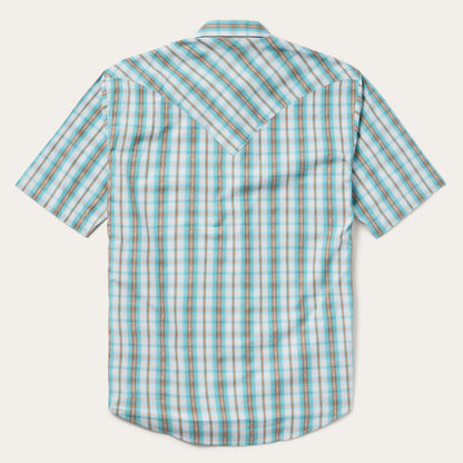 Turquoise Plaid ShortSleeve Western Shirt Men