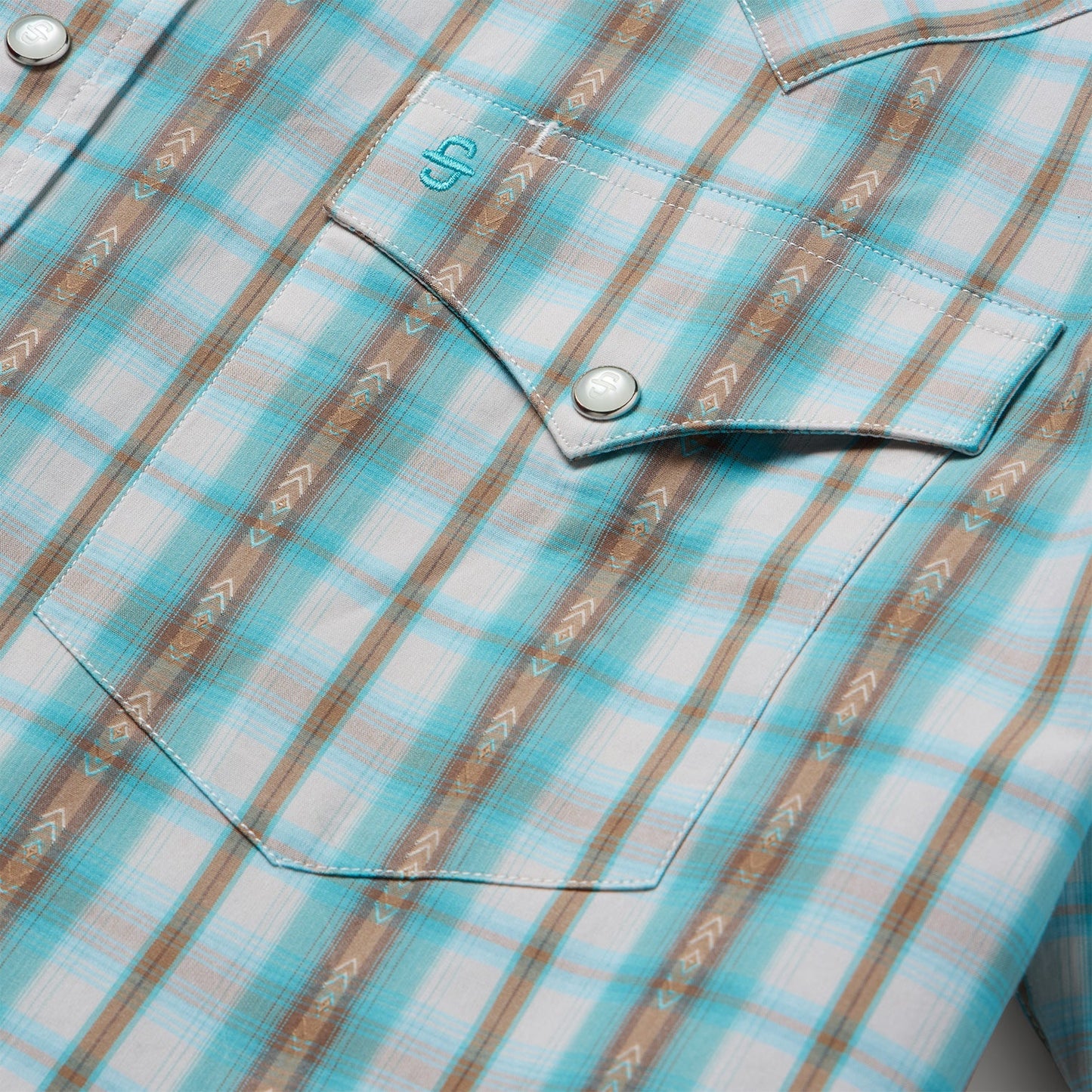 Turquoise Plaid ShortSleeve Western Shirt Men