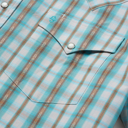 Turquoise Plaid ShortSleeve Western Shirt Men