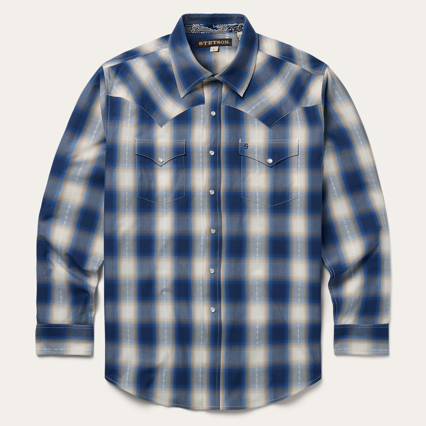 Blue Ombre Plaid Western Shirt Men