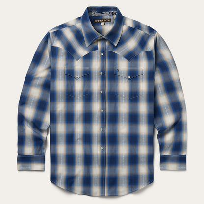 Blue Ombre Plaid Western Shirt Men