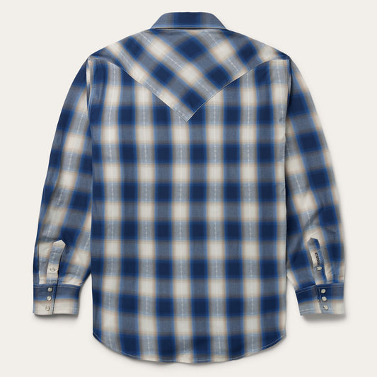 Blue Ombre Plaid Western Shirt Men