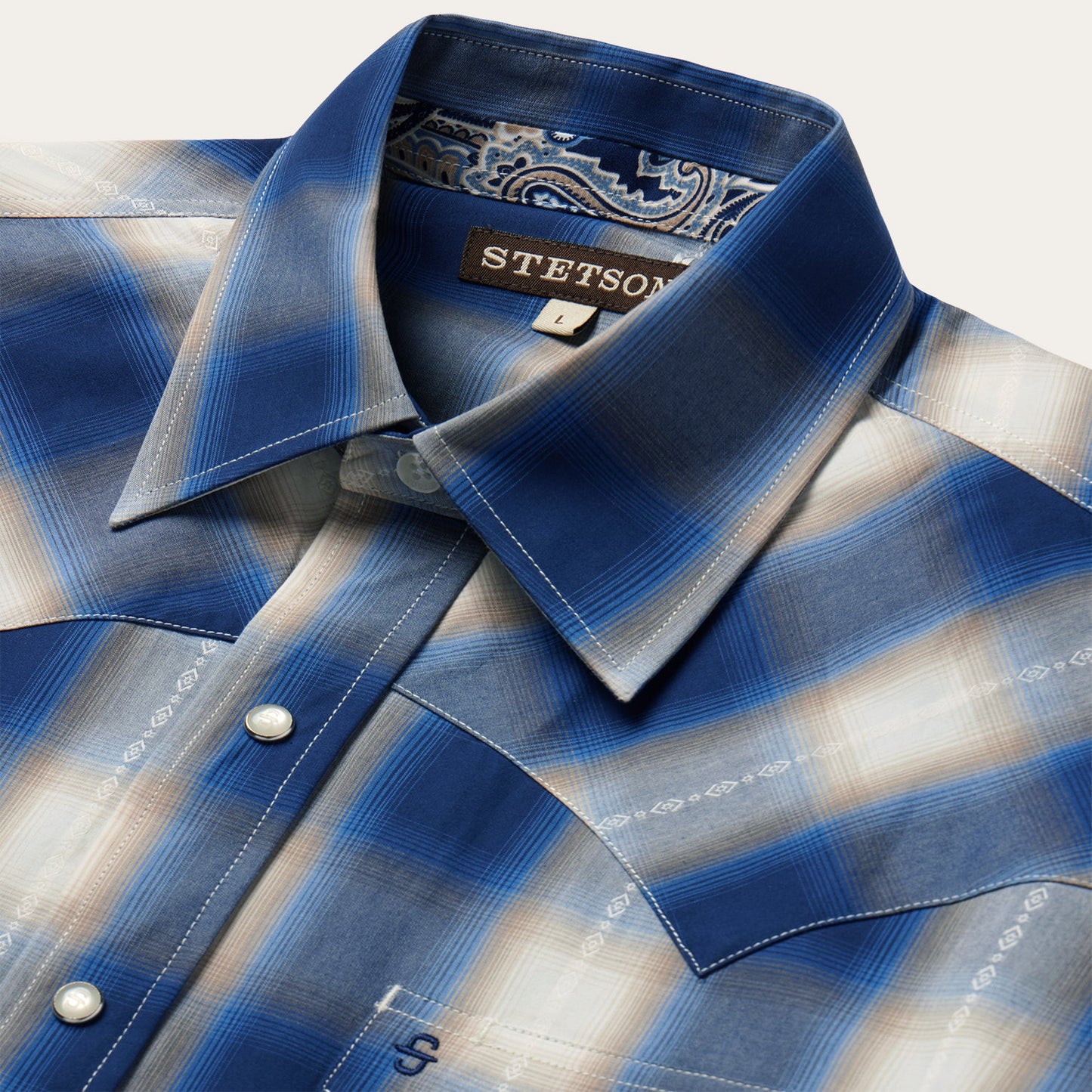 Blue Ombre Plaid Western Shirt Men