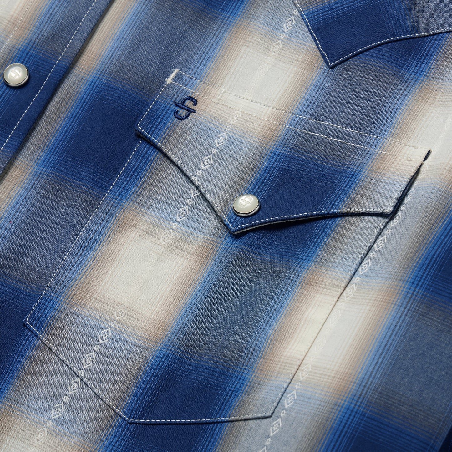 Blue Ombre Plaid Western Shirt Men