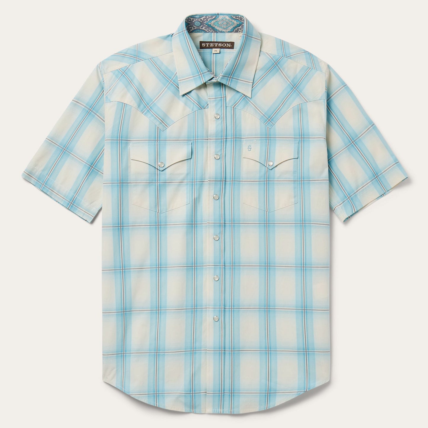 Ombre Plaid Short Sleeve Western Shirt Men