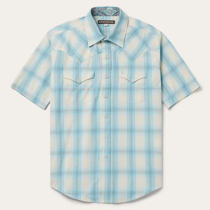 Ombre Plaid Short Sleeve Western Shirt Men