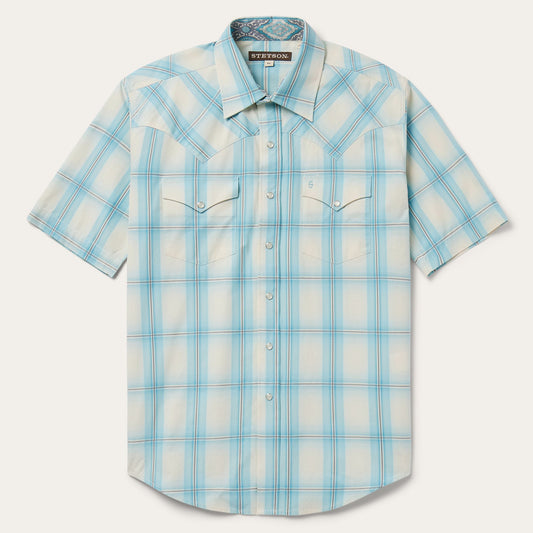 Ombre Plaid Short Sleeve Western Shirt Men
