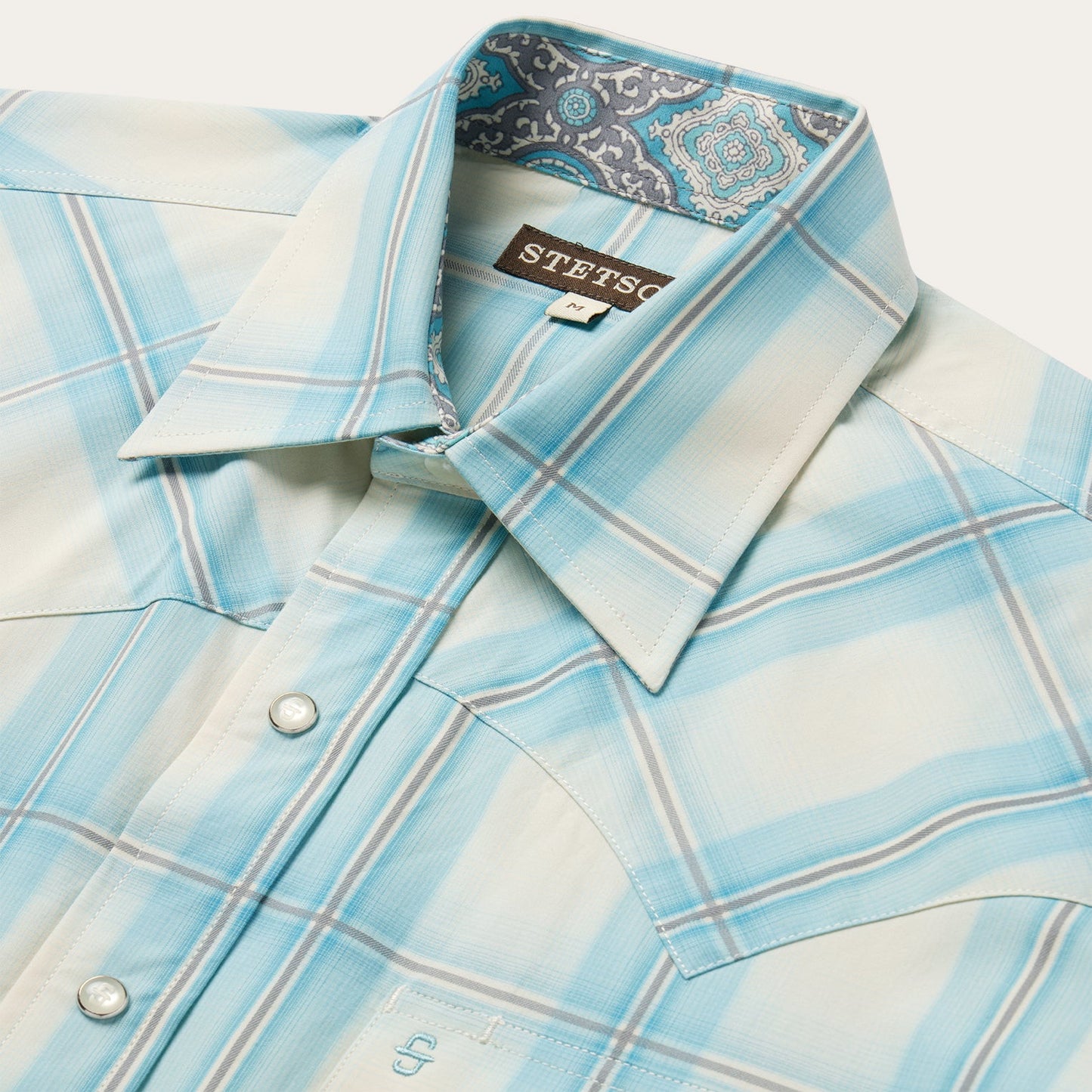 Ombre Plaid Short Sleeve Western Shirt Men