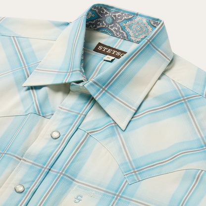 Ombre Plaid Short Sleeve Western Shirt Men