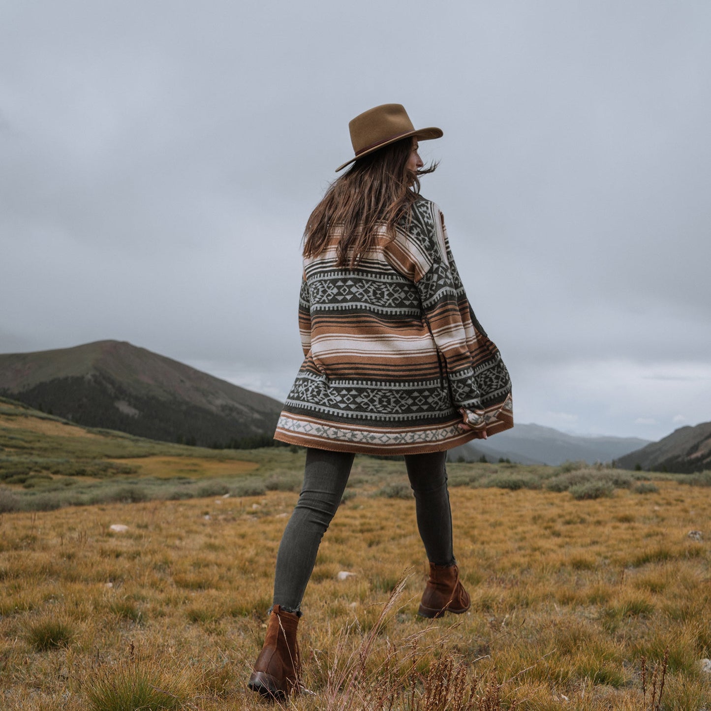 Brown Serape Belted Cardigan Women