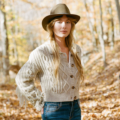 Cream Fringed Cardigan Women