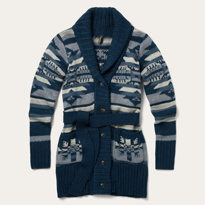 Indigo Aztec Belted Cardigan Women