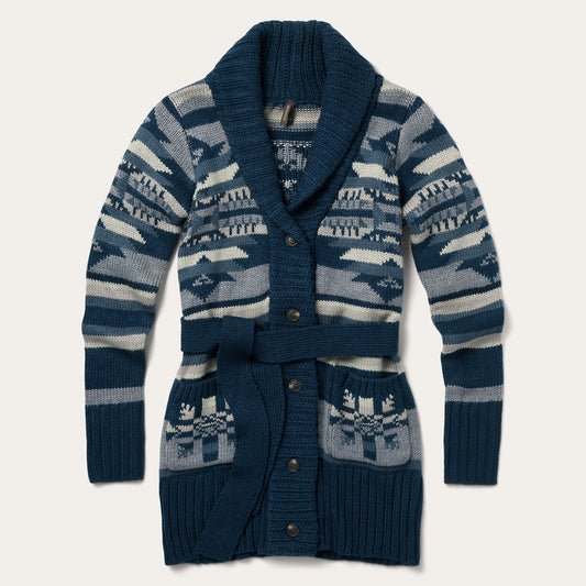 Indigo Aztec Belted Cardigan Women