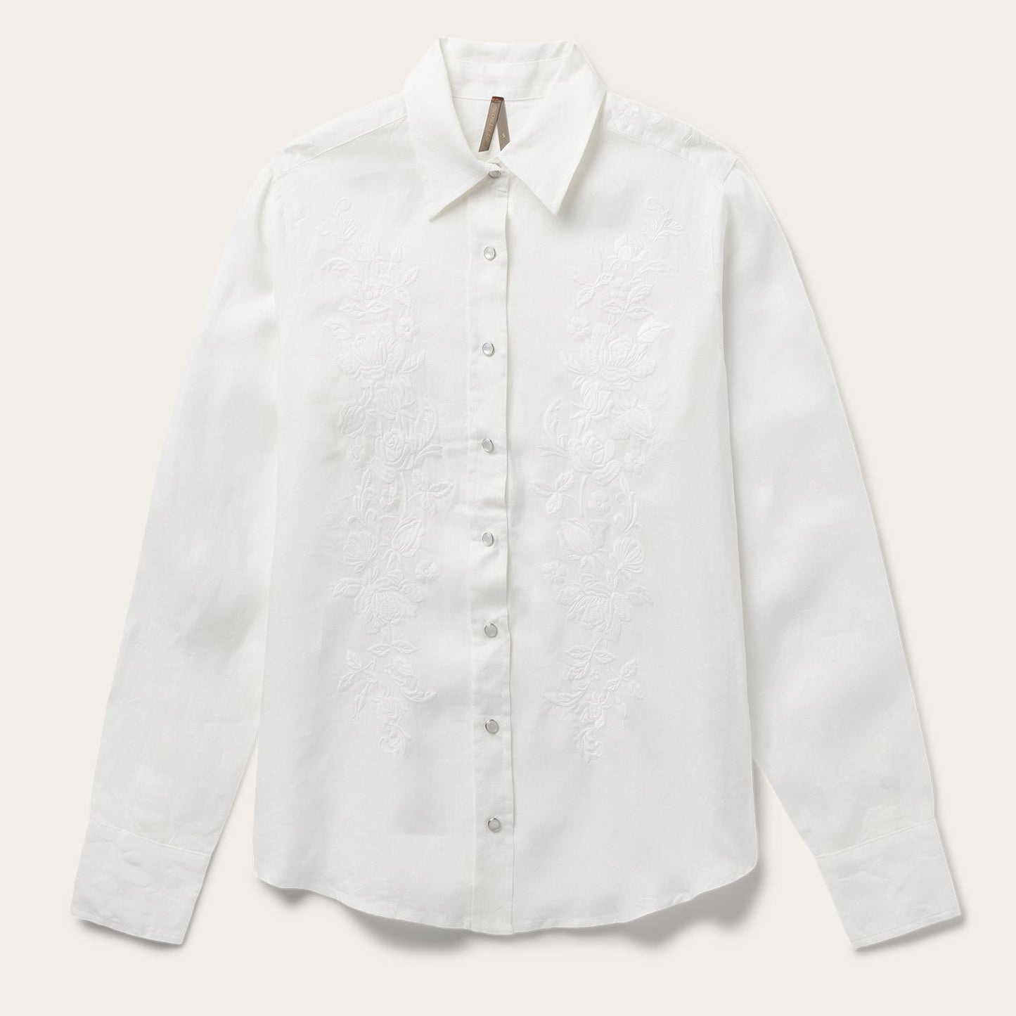 Floral Embroidered White Linen Shirt Women