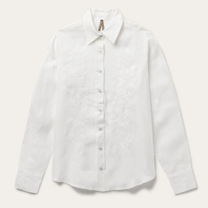 Floral Embroidered White Linen Shirt Women