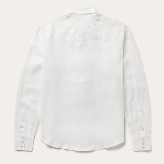 Floral Embroidered White Linen Shirt Women