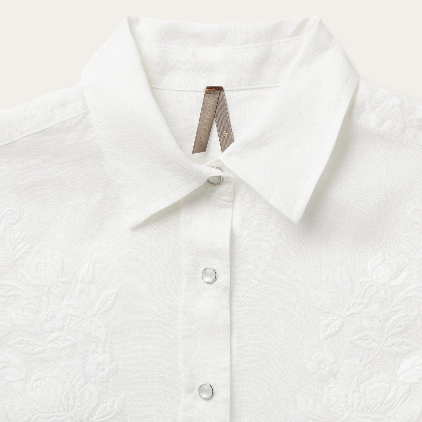 Floral Embroidered White Linen Shirt Women