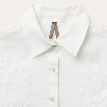 Floral Embroidered White Linen Shirt Women