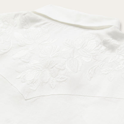 Floral Embroidered White Linen Shirt Women