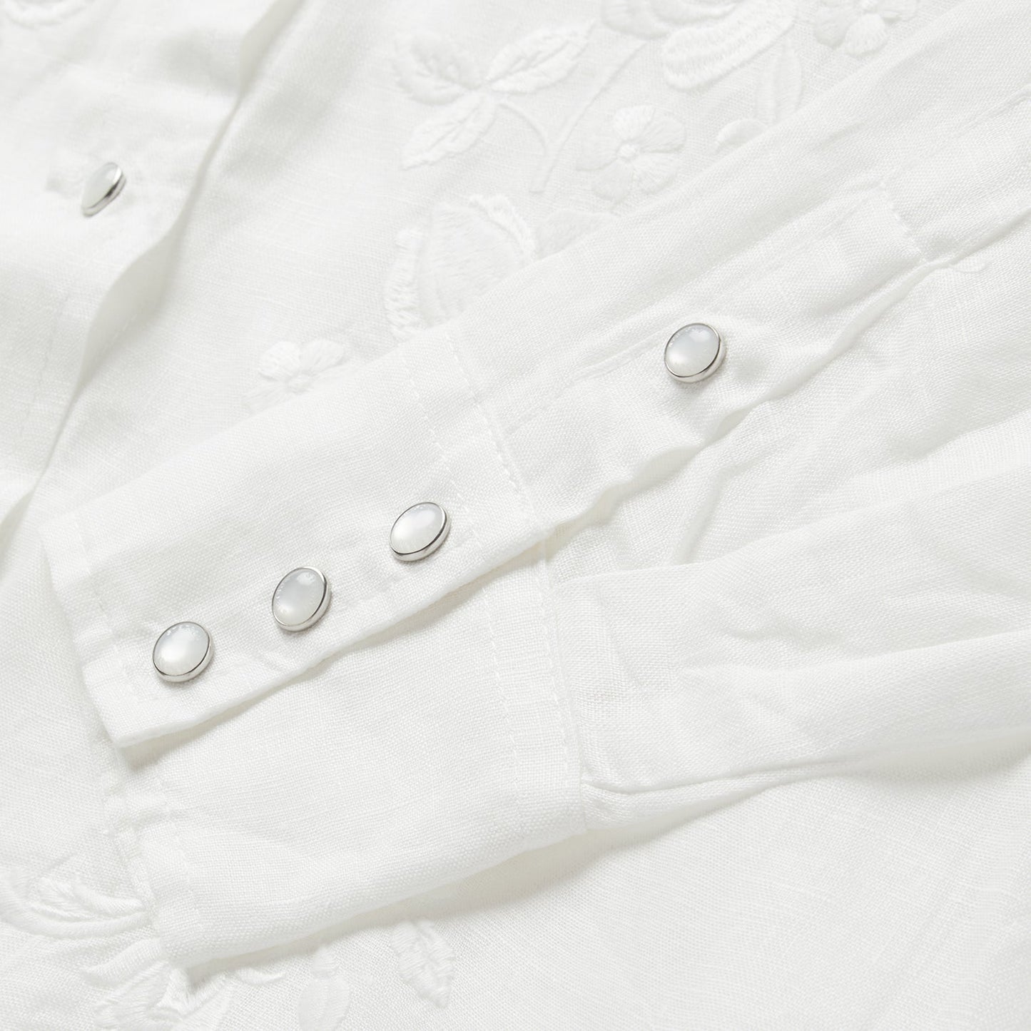 Floral Embroidered White Linen Shirt Women