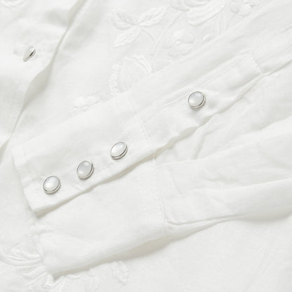 Floral Embroidered White Linen Shirt Women