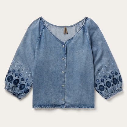 Denim Snap Front Blouse Women