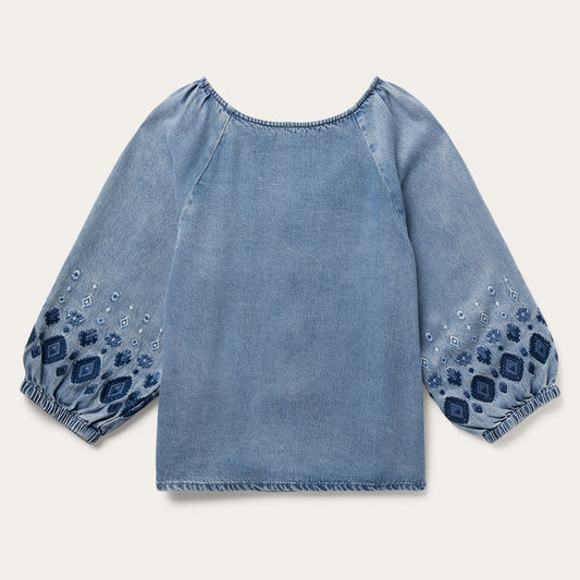 Denim Snap Front Blouse Women