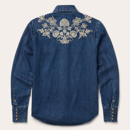 Floral Embroidered Dark Denim Shirt Women