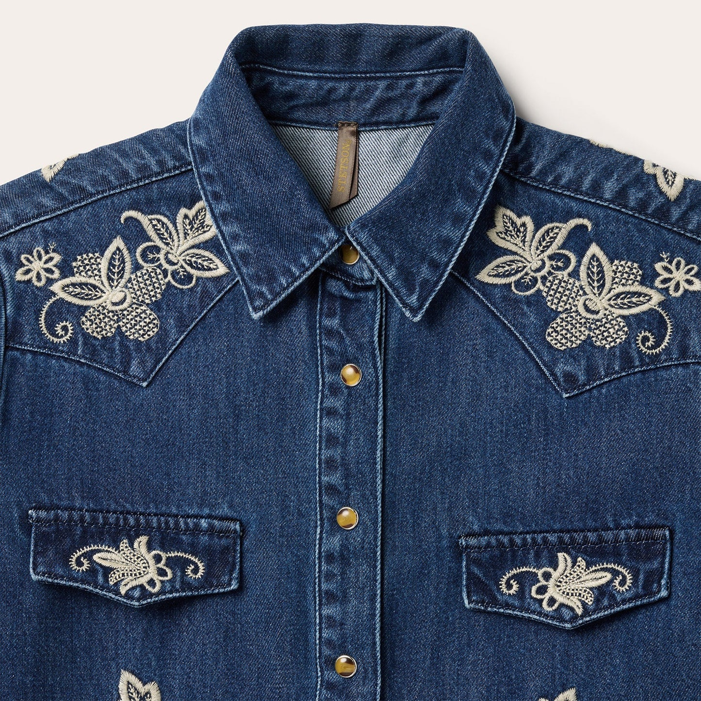 Floral Embroidered Dark Denim Shirt Women