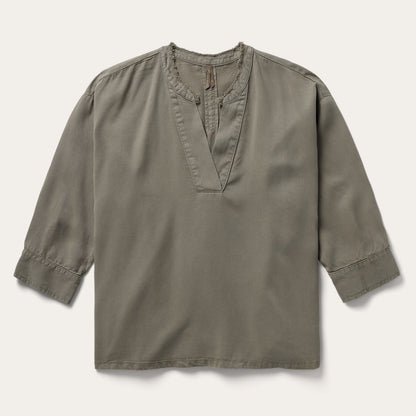 Olive Twill Peasant Blouse Women